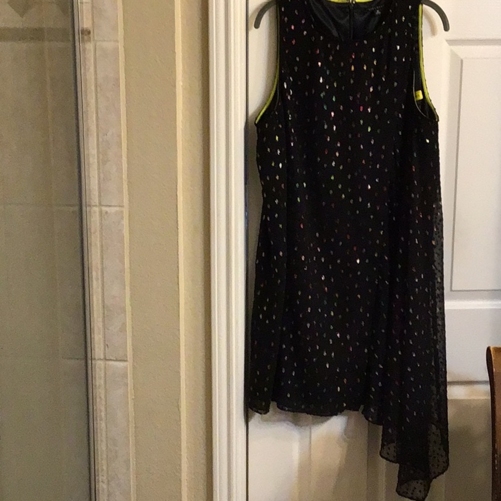 NWT Alex Marie Cassidy Mini Black Rainbow Sparkle Asymmetrical Dress
